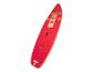 Rood en beige opblaasbaar stand-up paddleboard met een gestructureerd oppervlak en bungeekoorden.