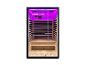 Infraroodsauna met glazen deur, houten interieur en paarse LED-verlichting.