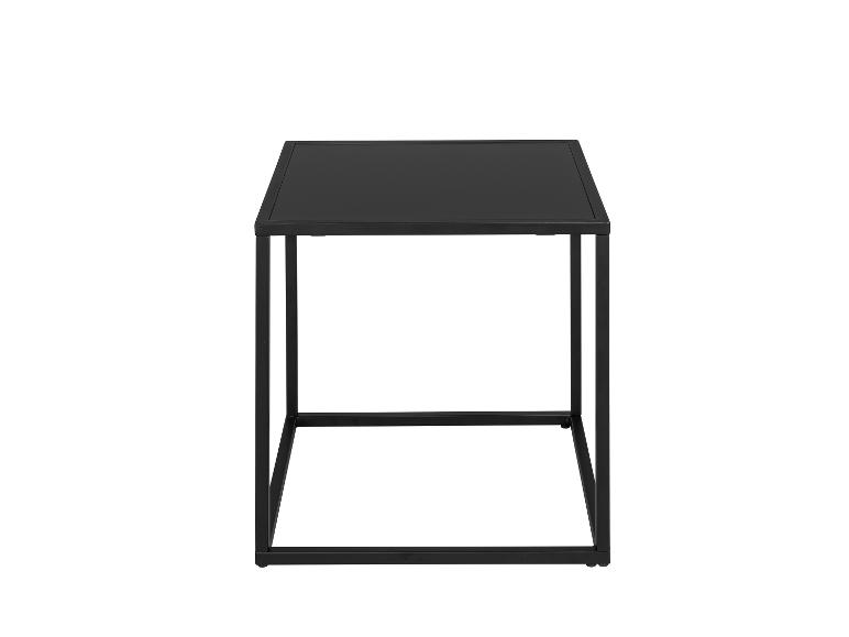 Zwarte vierkante bijzettafel met metalen frame en massief blad