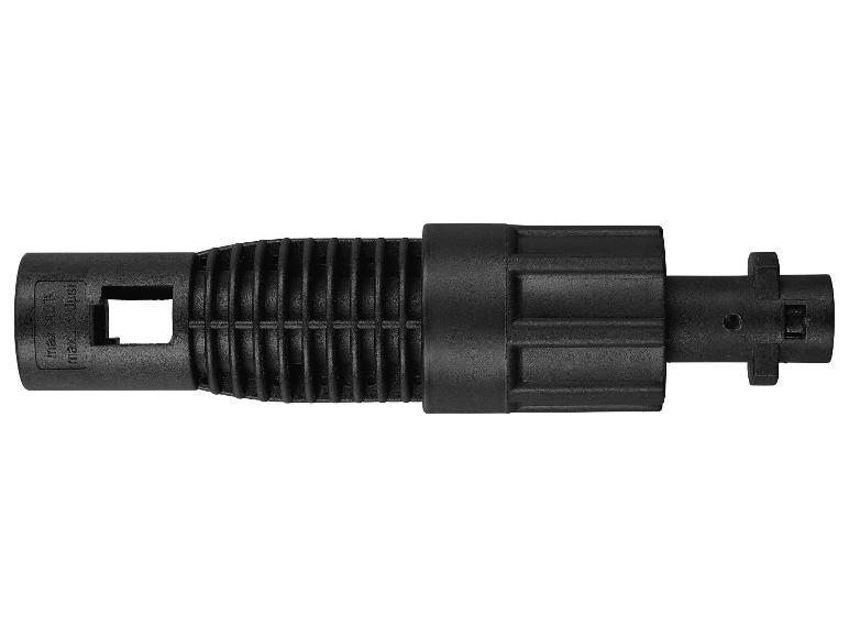 Zwart plastic opzetstuk voor hogedrukreiniger met opschrift 'max 140°F max 2610psi'.