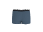 Blauwe boxershort voor heren met een zwart-wit gestreepte tailleband, achteraanzicht.