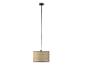 Hanglamp met cilindrische beige stoffen kap en zwarte details