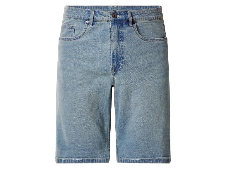 Blauwe wijde denim shorts met zakken en knoopsluiting.