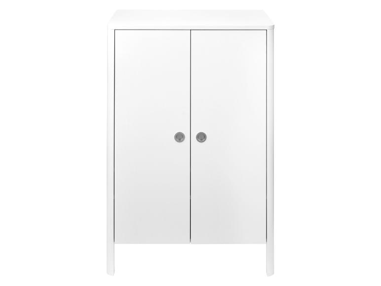 Witte kast met twee deuren, minimalistische stijl.