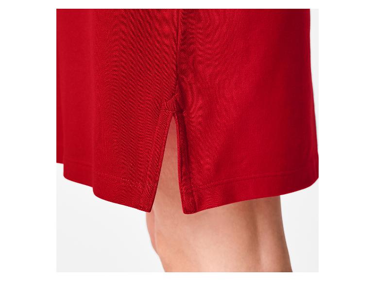 Rode polojurk met zijsplit, close-up van de zoom