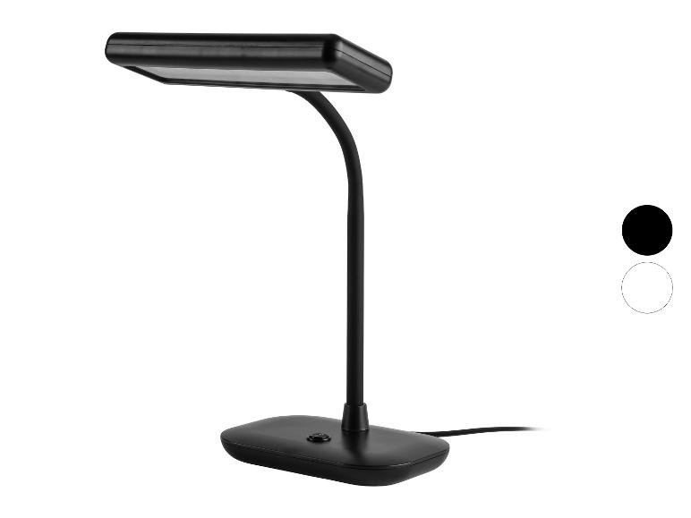 Zwarte flexibele LED-bureaulamp met aan/uit-schakelaar en stroomkabel.