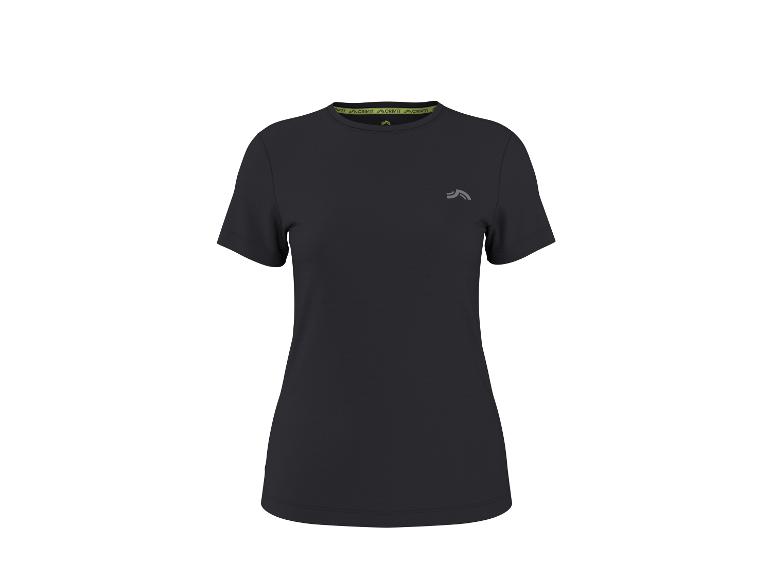 Zwart dames sport T-shirt met korte mouwen en subtiel logo op de borst.