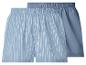 Twee blauwe boxershorts, één gestreept en één effen.