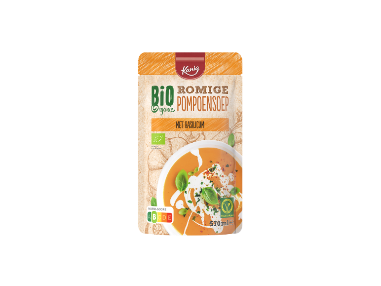 Kania Bio romige pompoensoep met basilicum, 570 ml