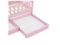 Een roze bed met een uittrekbaar lade en een kleinere lade