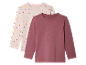 Twee longsleeve shirts voor meisjes: een roze met stippen en een effen roze.