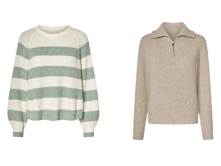 Twee truien: een gestreepte en een beige met rits.