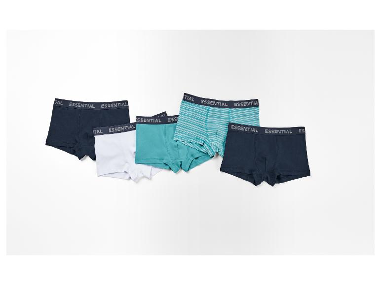 Pak Essential boxershorts: donkerblauw, wit en turquoise gestreept.