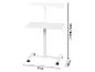 Witte mobiele in hoogte verstelbare tafel (71,5-112,5 cm) met twee bladen, 71 cm breed en 48 cm diep.
