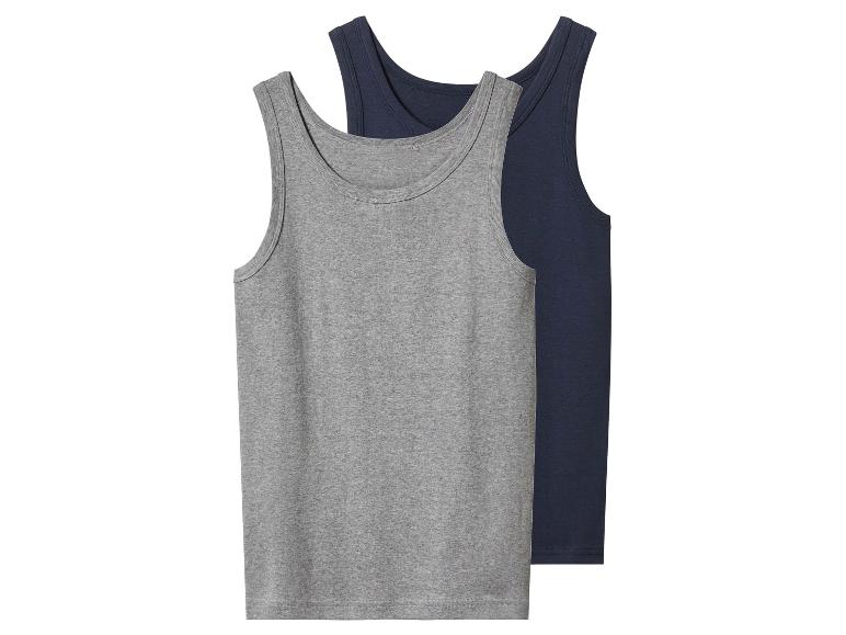 Twee herenonderhemden, één grijs en één donkerblauw