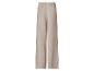 Beige geplooide broek met wijde pijpen en elastische taille.