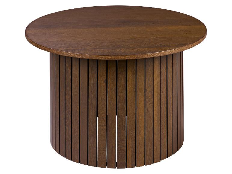Ronde bijzettafel van donker hout met lattenbodem