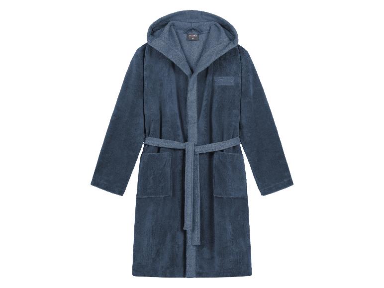 L.O.O.K.S. badjas van donkerblauwe badstof met capuchon.