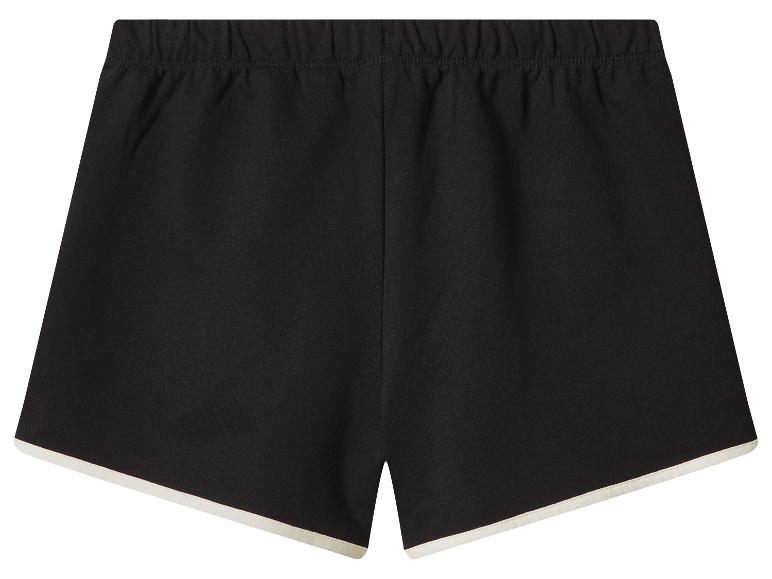 Zwarte dames sportshorts met witte bies en elastische tailleband.