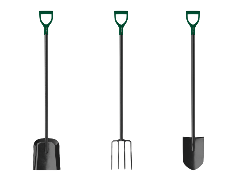 PARKSIDE® tuingereedschapset: spitse schop, schep en spitvork.
