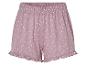 Roze pyjama shorts met witte stippen.
