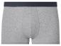Grijze herenboxershort met donkerblauwe tailleband.