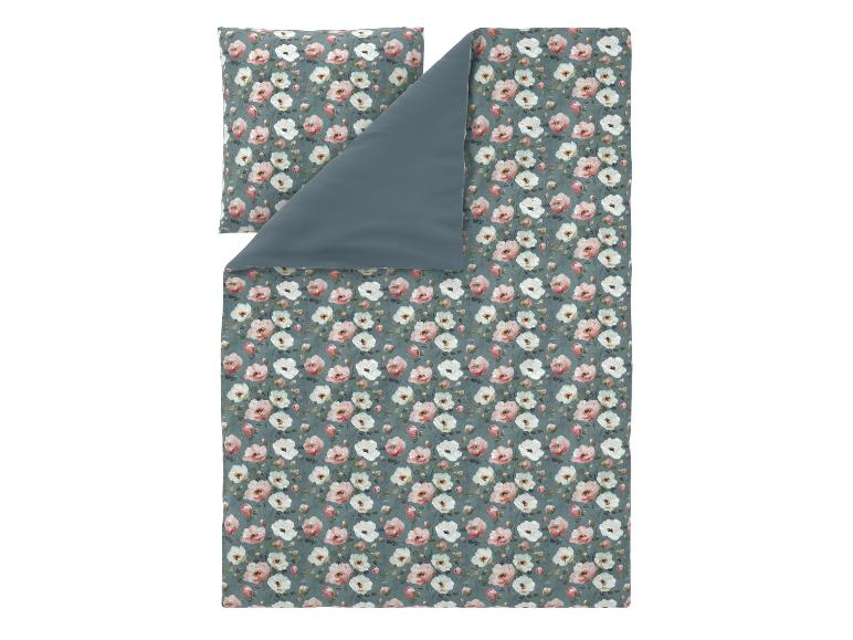 Bloemrijk dekbedovertrekset met roze en witte bloemen op een teal achtergrond
