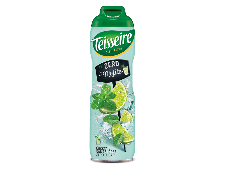 Suikervrije siroop met mojitosmaak in fles.