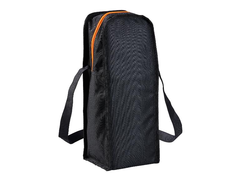 Zwarte draagtas met een oranje rits.