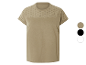 Beige t-shirt met korte mouwen en geborduurde bovenkant.