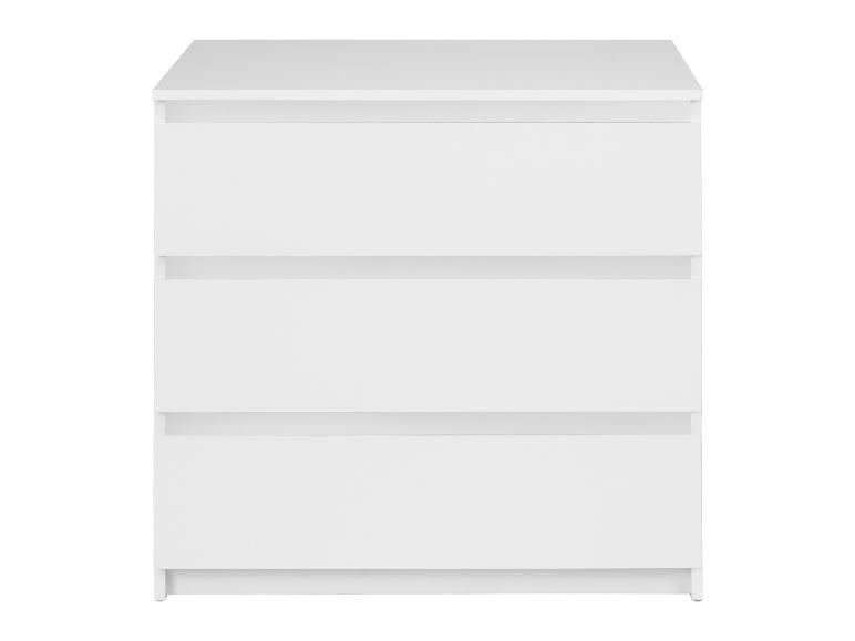 Een wit dressoir met drie lades.