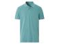 Blauwgroen polo shirt met witte boord.