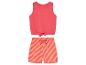 Meisjes top en shorts, oranje en koraal strepen.