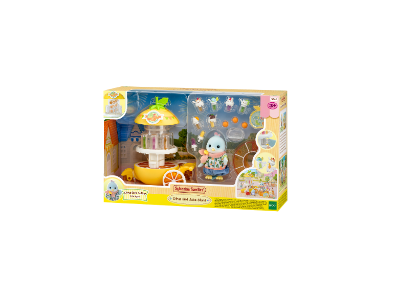 Sylvanian Families speelset 'Citrus Bird Juice Stand' met vogelfiguur.