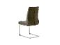 Modern design stoel, olijfgroene bekleding, verchroomd onderstel.