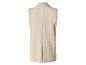 Achteraanzicht van een beige mouwloze blazer of lang vest.
