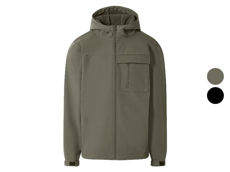 Heren softshell jas met capuchon in olijfgroen en zwart