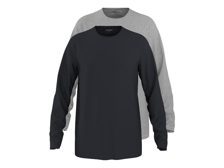 Twee heren longsleeves: één donkerblauw, de andere lichtgrijs.