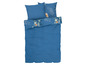 Blauwe beddengoedset met witte stippen en bloemenprint
