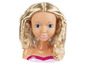 Een plastic poppenhoofd met blond haar voor het stylen.