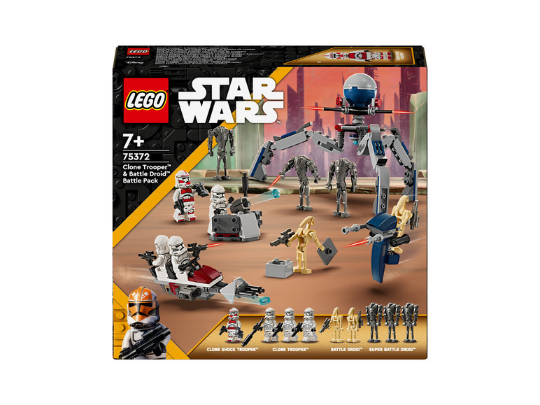 LEGO Star Wars-set met Clone Troopers, Battle Droids en een Super Battle Droid.