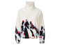 Een witte fleecejas met een abstract bergprint.