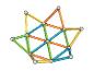 Kleurrijke magnetische staafjes en ballen die een complexe, platte structuur vormen.