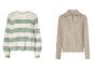 Twee truien: een gestreepte en een beige met rits.