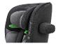 Grijze kinderautostoel met groene details en de tekst 'Flux Isofix eXT'.