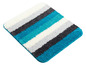 Badmat met gestreepte print in turquoise, wit en grijs.