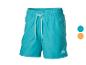 Turquoise zwemshort met wit trekkoord en logo.