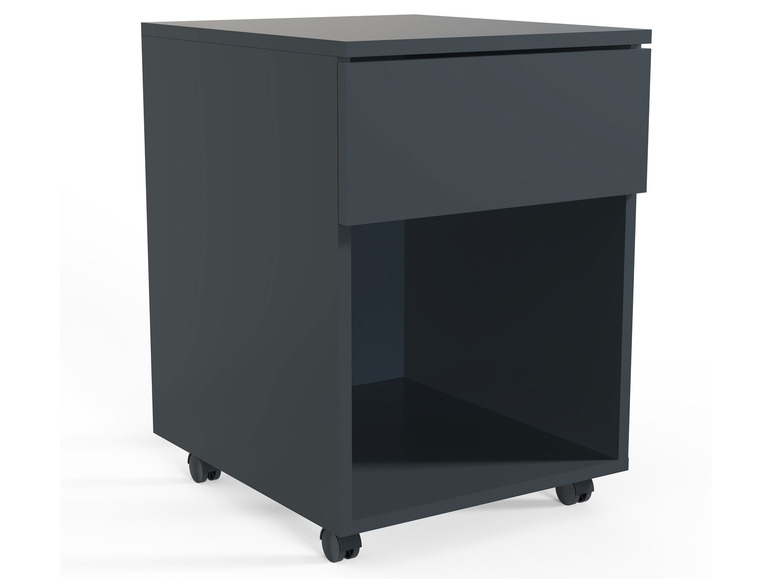 Donkere, rollende opslagkast met een lade.