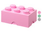 Een roze LEGO opbergdoos met zes noppen.