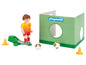 Playmobil voetbalset met een speler, een goal en een bal.